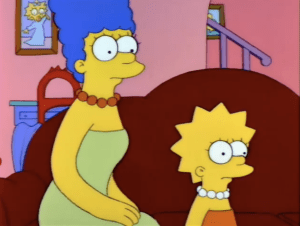 Marge and Lisa look concerned.